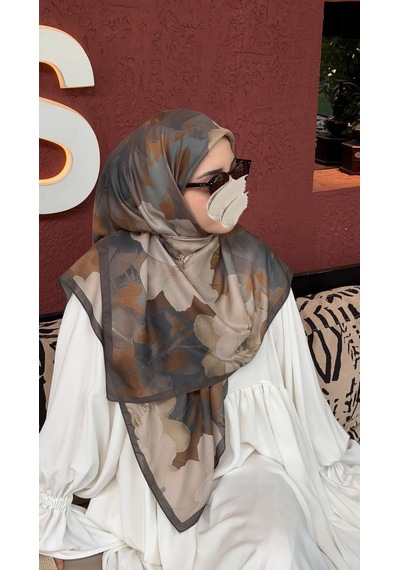 Qalortex Scarf Pamuklu Soft Meva Desen Eşarp-küf Yeşil Küf Yeşili