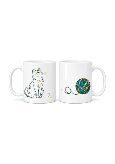 Bezos Kedi Ve Yumak 2'li Porselen Kupa Seti - Model 366 Bezos1 Diğer