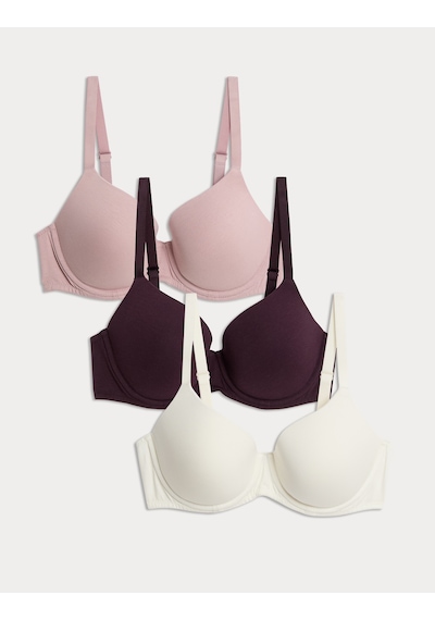 Marks & Spencer 3'lü Pamuklu T-Shirt Sütyeni Seti T33000322 Kahverengi