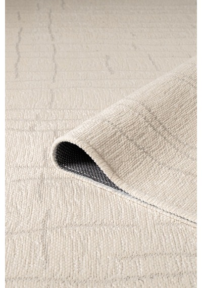 Seria Sra01w Krem Dekoratif Şönil Kilim Çizgili Desen Yıkanabilir Yumuşak Kaymaz Taban Halı Yolluk