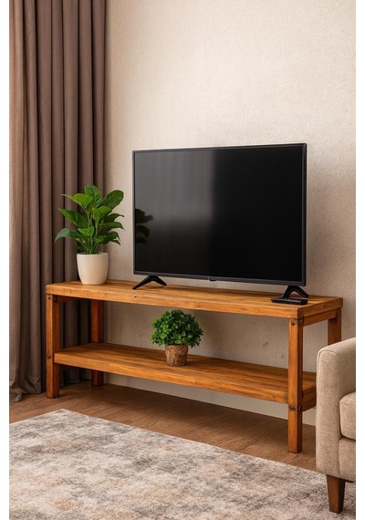 Ahşap Tv Sehpası Tv Ünitesi Tv Stand Eskitme Ceviz Renk Kahverengi