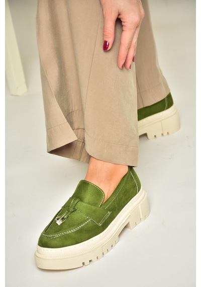 Fox Shoes T294882202 Yeşil Süet Makosen Kadın Ayakkabı Yeşil