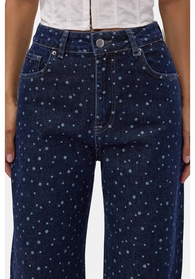 Kadın Mavi 1w6-7 Wide Leg Puantiyeli Denim Jean