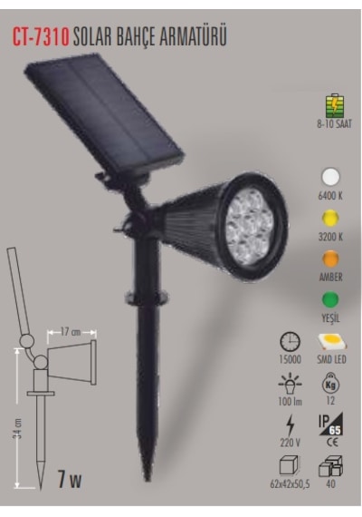 Ct-7310 7W Solar Bahçe Armatürü Beyaz (4Adet) Cata
