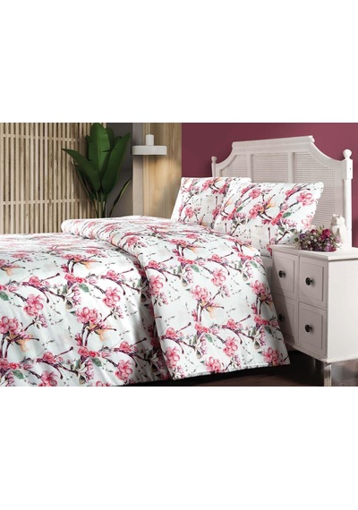 La Notte Saten Çift Kişilik Nevresim Takımı Digital Baskı Pink Flower Çok Renkli