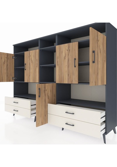 Hyperion Dolap 12 Raflı 4 Çekmeceli 5 Kapaklı 220x44x163 Antrasit Antrasit-çam/aytaşı Hyperion Dolap 12 Raflı 4 Çekmeceli 5 Kapaklı 220x44x163 Antrasit Antrasit-çam/aytaşı