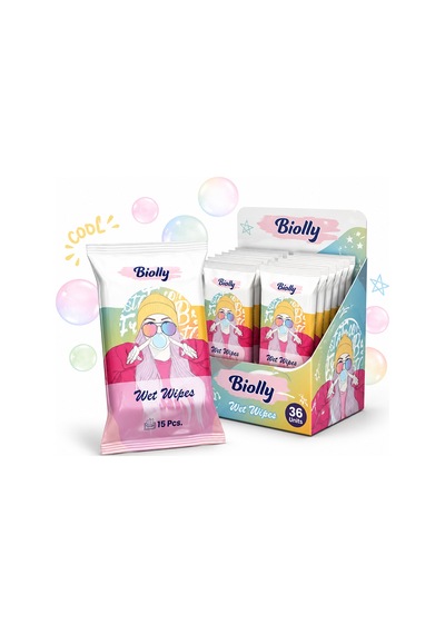 Biolly Cool Series Cep Tipi Islak Mendil 15 Yaprak - 36'lı Display - Koli 36 Adet 36'lı set