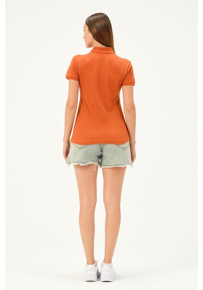 Msw Kadın Kısa Kollu Regular Fit Polo Yaka T-shirt Koyu Oranj