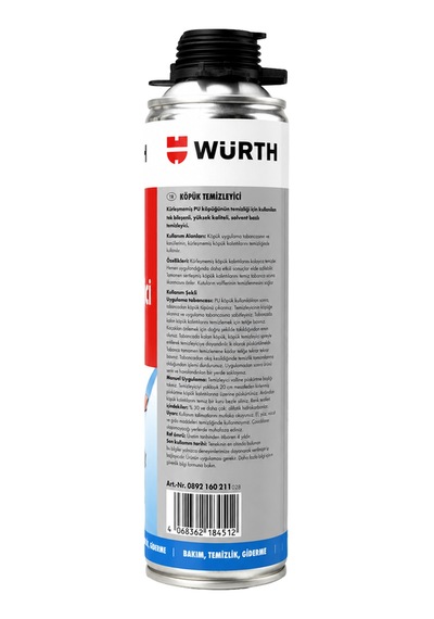 Würth Pu Köpük Temizleyici Sprey 500 Ml - Tabanca Ve Kürleşmemiş Köpük Temizleme Solventi