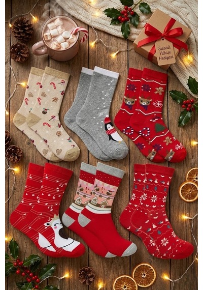 Kardeşler Çorap Yılbaşı Noel Christmas Desenli Soket Çorap Renkli 6'lı Paket Çok Renkli - 816912530 Çok Renkli