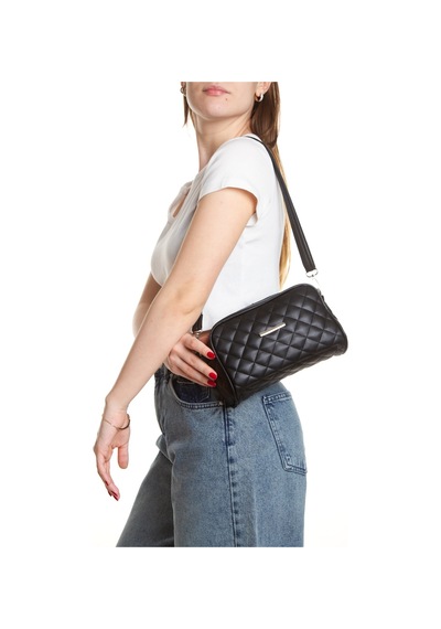 Adelina Bags Kadın Kapitone İşlemeli Çapraz Askılı Çift Bölmeli Omuz Çantası Siyah