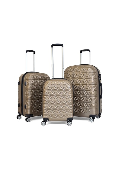 Piramit Desen ABS Seyahat Valizi, Canyon Serisi,  Gold - 3'lü Set Gold