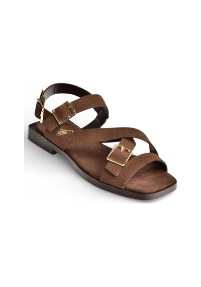 Fox Shoes Y458702602 Kahverengi Süet Toka Detaylı Kadın Sandalet Kahverengi