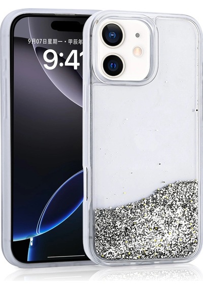 Apple Uyumlu iPad iPhone 11 Kılıf Sıvılı Simli Şeffaf Arka Yüzey Zore Keto Silikon Kapak Gümüş