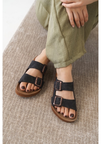 Daxtors Arizona Günlük Ortopedik Unisex Çift Tokalı Terlik Siyah