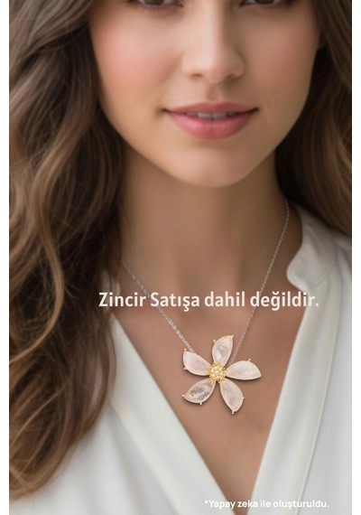 Beş Taşlı Açık Renk Pembe Kuvars Broş Zarif Çiçek Motifi 532-3