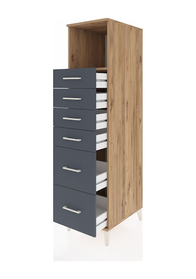 Kronos Dolap Tek Raflı 6 Çekmeceli 44x59x182 Çam-antrasit Atlas Çam