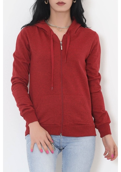 Bensu Store - Kapşonlu Fermuarlı Sweat Bordo - 11866.108. 001