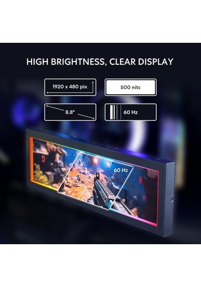 Pc İçin 8,8 İnç Evrensel Ekran - Herhangi Bir Bilgisayar Kurulumu İçin Ayarlanabilir Montaj - Özelleştirilebilir Argb Çerçevesi - Pc Sıcaklık Ekran Paneli - Lcd Ekran Ekranı - Mini Monitör