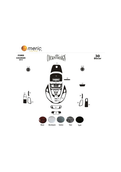 Meriç® Ford Courier Ön Torpido Kaplama 30 Parça 2014-2019 (530157816)