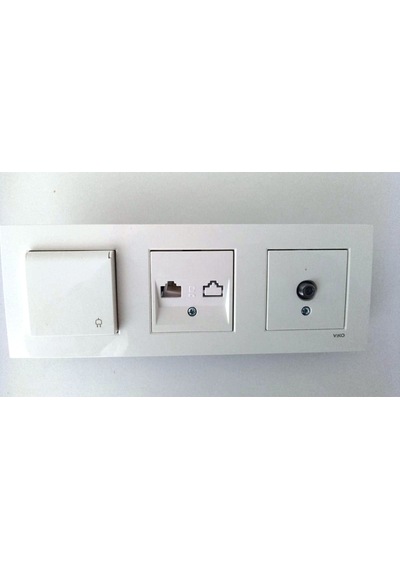 Viko Karre Beyaz 3lü Set Tv Uydu Prizi F Konnektör + Numeris + Kapaklı Priz