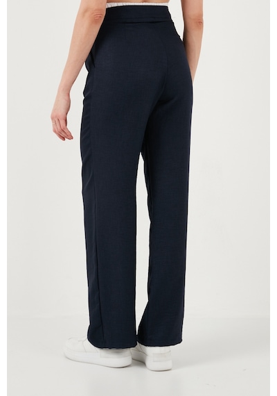 Lela Relaxed Fit Yüksek Bel Bol Paça Bayan Pantolon 673P1012 Lacivert