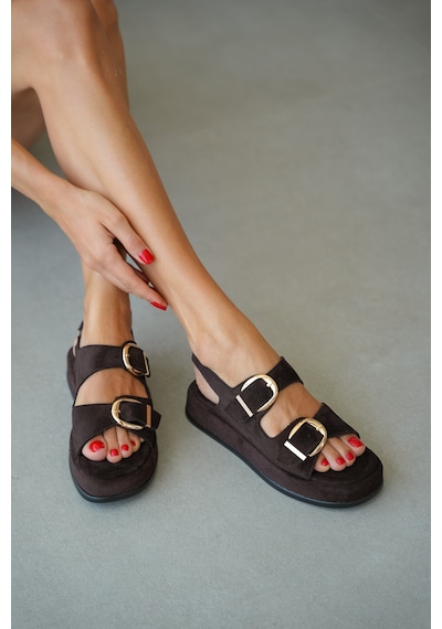 Selin Shoes Lunella Çift Gold Toka Detaylı Kadın Sandalet- Acı Kahve Süet Acı Kahverengi Selin Shoes Lunella Çift Gold Toka Detaylı Kadın Sandalet- Acı Kahve Süet Acı Kahverengi