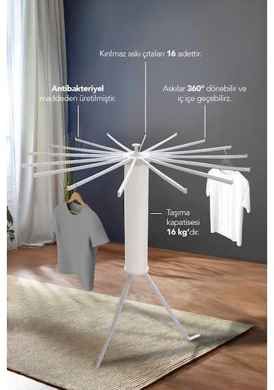 House Plus Hely Açılıp Kapanabilir 360 Dönebilen Kurutmalık Askısı Krem Krt57058 Krem