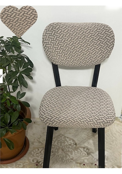 Bohem Sandalye Kılıfı Yeni Model Sandalye Örtüsü Jakarlı Tuğla Desen 1 Adet Vizon