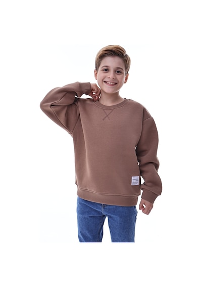 Erkek Çocuk Sweatshirt %100 Pamuk Rahat Kalıp 5-10 Yaş Kahverengi