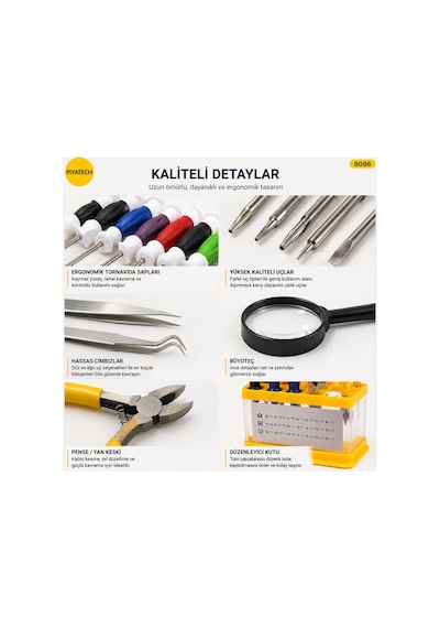 11 Parça Kutulu Hassas Telefon Ve Elektronik Tamir Tornavida Seti Büyüteçli Cımbızlı Kit 8086