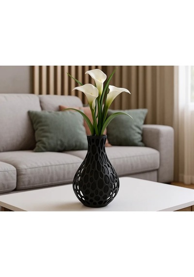3d Baskı Delik Desenli Dekoratif Vazo Modern Petek Dokulu Kuru Çiçek Vazosu Heykelsi Obje Siyah