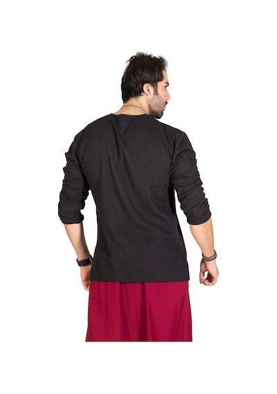 Uzun Kol Şile Bezi Zımbalı Erkek Tshirt Siyah 3003