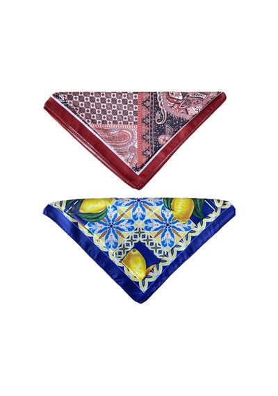 2 Li Saten Bandana Seti Saten Fular Saten Çanta Aksesuarı Özel Desen Bandana 45x50 Cm Çilek