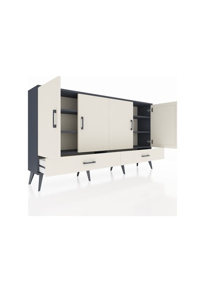 Arges Konsol 6 Raflı 2 Çekmeceli 4 Kapaklı 176x30x99 Antrasit-aytaşı Aytası/aytası - Antrasıt