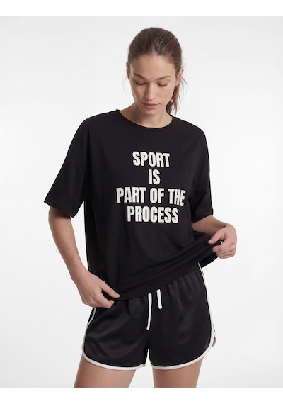 Koton Baskılı Yarım Kol Bisiklet Yaka Oversize Spor Tişört Siyah 6sak10228nk Koton Baskılı Yarım Kol Bisiklet Yaka Oversize Spor Tişört Siyah 6sak10228nk