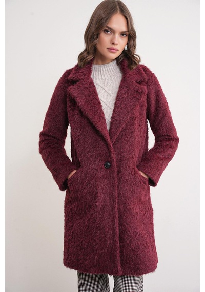 Mixray 4746 Kadın Uzun Tüylü Manto Bordo