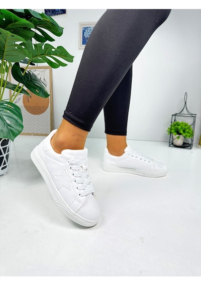 Günlük Kadın Sneaker Bağcıklı Yıldız Detaylı Tırtıklı Taban Oval Burunlu Rahat Spor Ayakkabı 602 Beyaz Günlük Kadın Sneaker Bağcıklı Yıldız Detaylı Tırtıklı Taban Oval Burunlu Rahat Spor Ayakkabı 602 Beyaz