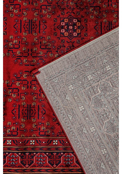 Miras Nostaljik Bordo Desenli Halı - Otantik Görünümlü Dekoratif Salon Ve Antre Halısı Kırmızı