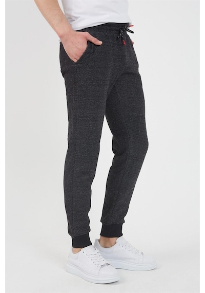 MMetalic Erkek Siyah Içi Polarlı Slim Fit Paça Lastikli Jogger Eşofman Altı 001
