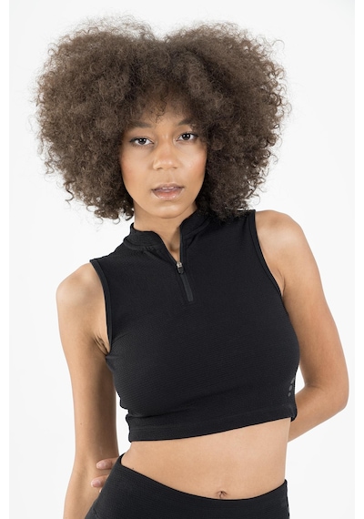 Maraton Active Slimfit Kadın Balıkçı Yaka Kolsuz Koşu Siyah Crop Top 22257 SIYAH Siyah
