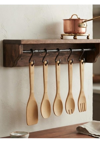 Tr Bambu 5 Parça Yemek Pişirme Servis Spatula Seti Ahşap Spatula Seti Asılabilir Diğer