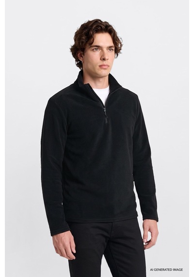Lee Regular Fit Yarım Fermuarlı Dik Yaka Erkek Polar Sweatshirt L2620001001 Siyah