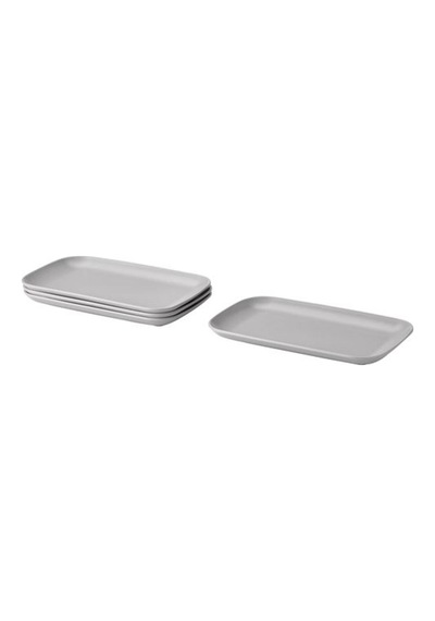 Färgklar Tabak Seti, Mat Açık Gri, 30x18 Cm, 4 Adet Gri