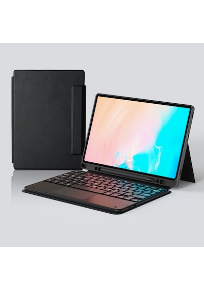 Samsung Galaxy Uyumlu Tab S10 Fe Plus Tablet Kılıf Bluetooh Bağlantılı Stand Klavyeli Tablet Touch Pad Yumuşak Tuş Siyah
