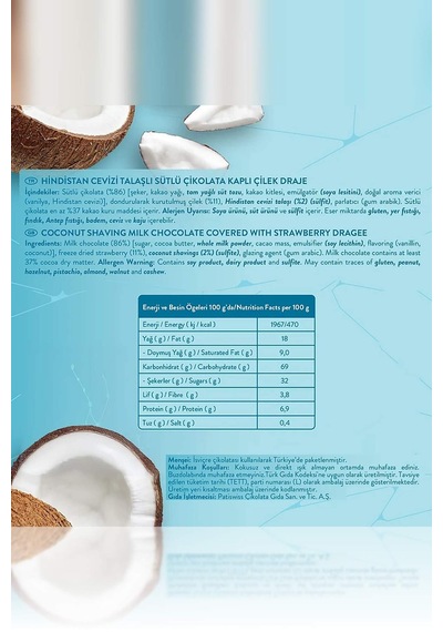 Sütlü Çikolatalı Hindistan Cevizli Çilek Draje, 50g X 3 Adet
