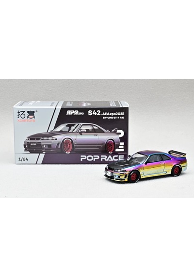Pop Race 1/64 Nissan Skyline Gt-r R33 Iridescent Chrome S42-apaxpo2025