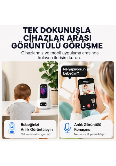 Uninet Çift Kameralı 355 Derece Dönebilen Ptz Wifi Güvenlik Kamerası Uzaktan Izleme, Gece Görüş Iç Mekan Kamera