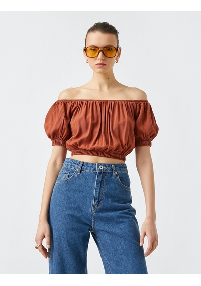 Koton Kısa Kollu Crop Bluz Kahverengi 2yak68602pw Kahve Koton Kısa Kollu Crop Bluz Kahverengi 2yak68602pw Kahve