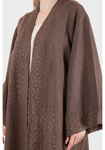 Via Dante % 100 Keten Brode İşlemeli Kimono Bayan Kimono 69912196 Kahve